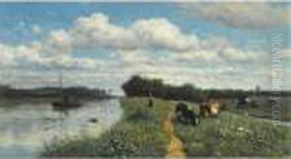 Cows Grazing Near A Canal, Schiedam - view 1