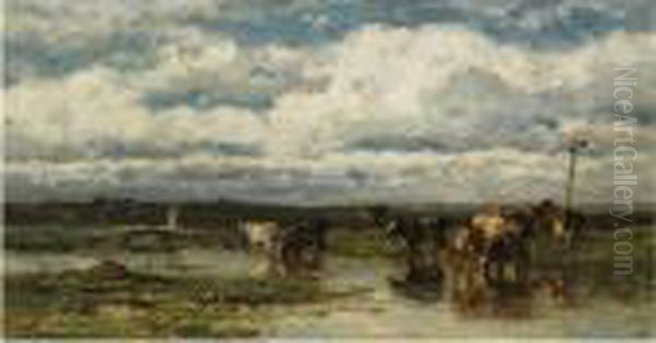 Cows On A River Bank In A Summer Landscape - view 1