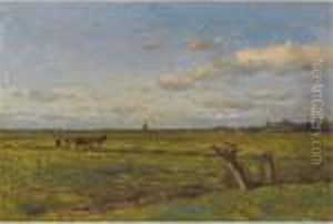 A Ploughing Farmer In A Polder Landscape