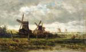 A Landscape With Windmills And Two Figures A Landscape With Windmills And Two Figures