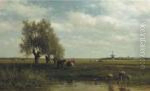 Cows By A Stream In A Polder Landscape - view 1