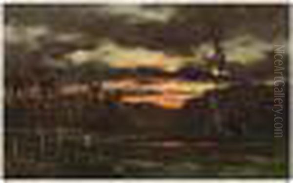 A Cowherdess With Cattle At Sunset - view 1