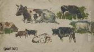 A Collection Of Oil Studies Of Landscapes And Cows And Drawings Of Various Subjects by Willem Roelofs