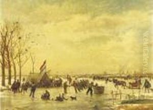 Hollandsch Ijsvermaak: A
Populous Crowd Enjoying A Day On The Ice With Rotterdam In The Distance by Willem Roelofs