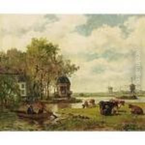 A Summer Landscape With A Tea House On The River Vecht