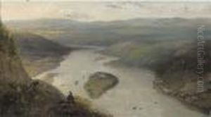 Drachenfels By The Rhine - A Study by Willem Roelofs