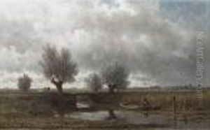 Na De Regen: A Fisherman In A Polder Landscape by Willem Roelofs