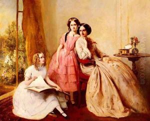 A Portrait Of Two Girls With Their Governess by Abraham Solomon
