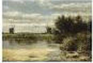 Windmills In A Polder Landscape by Willem Roelofs