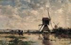 A Polder Landscape With Windmills