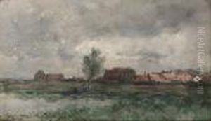 A Village In The Polder Lit By A Sunlight On A Grey Day