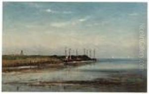 A View Of The Zuiderzee With Moored Sailingboats by Willem Roelofs