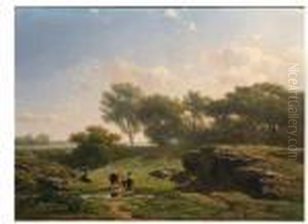 Cowherdesses Resting In A Hazy Summer Landscape, Barbizon - view 1