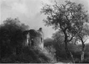 A Wooded River Landscape With A Sportsman Near A Ruin by Willem Roelofs