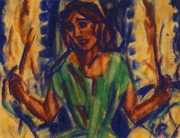 Junge Frau Im Grunen Kleid. - view 1