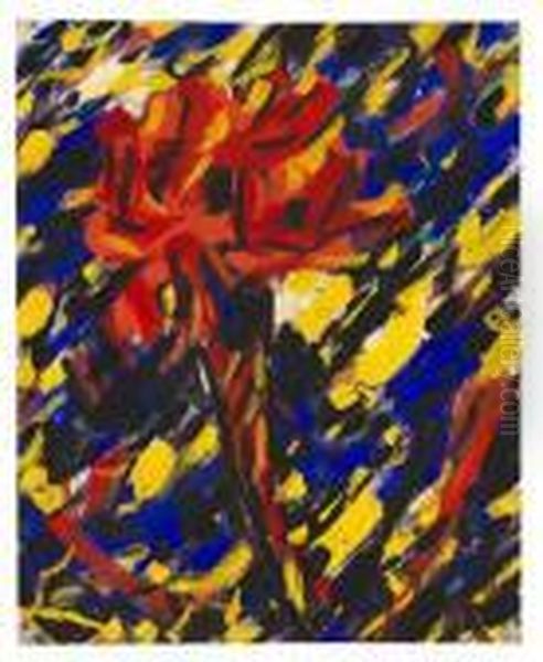 Rote Bluten In Schlanker Trichtervase. - view 1