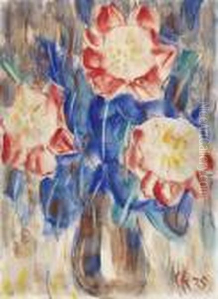 Rote Und Blaueblumen In Vase - view 1