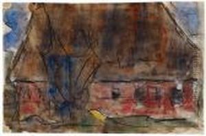 Holsteinischer Bauernhof. Verso Mann Mit Hohem Zylinder by Christian Rohlfs