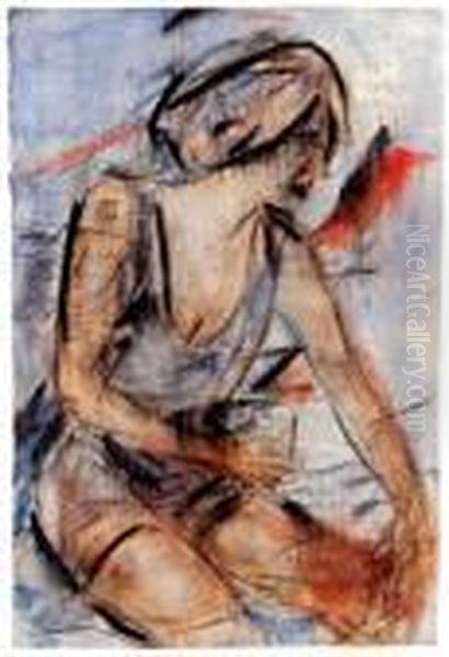 Madchen Im Badeanzug, 1935, 
Ruckseitig Nachlasstempel, Signiert Von Der Frau Des Kunstlers Helene 
Rohlfs - view 1