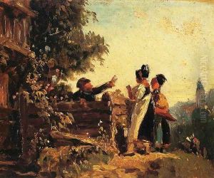 Swabian Girls at a Garden Fence by Carl Spitzweg