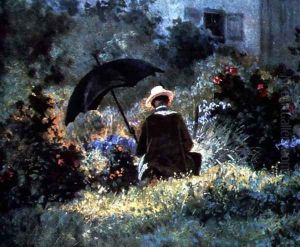 Detail of a Gentleman reading in a garden by Carl Spitzweg