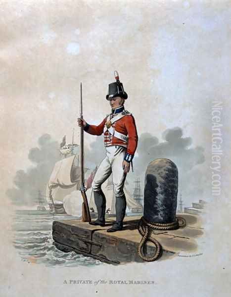 A Private of the Royal Marines, from Costumes of the Army of the British Empire, according to the last regulations 1812, engraved by J.C. Stadler, published by Colnaghi and Co. 1812-15 - view 1