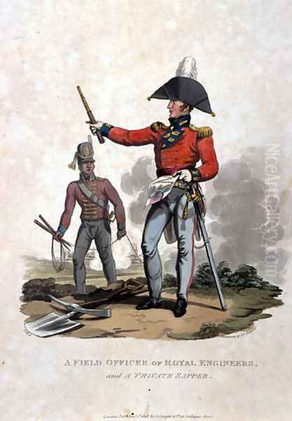 A Field Officer of Royal Engineers and a Private Sapper, from Costumes of the Army of the British Empire, according to the last regulations 1812, published by Colnaghi and Co. 1812-15 - view 1