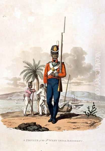 A Private of the 5th West India Regiment, from Costumes of the Army of the British Empire, according to the last regulations 1812, engraved by J.C. Stadler, published by Colnaghi and Co. 1812-15 - view 1
