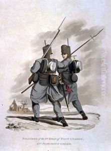 Soldiers of the 1st Regiment of Foot Guards in Marching Order, from Costumes of the Army of the British Empire, according to the last regulations 1812, engraved by J.C. Stadler, published by Colnaghi and Co. 1812-15 by Charles Hamilton Smith