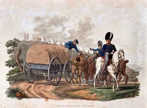 Royal Artillery Drivers, from Costumes of the Army of the British Empire, according to the last regulations 1812, engraved by J.C. Stadler, published by Colnaghi and Co. 1812-15 - view 1