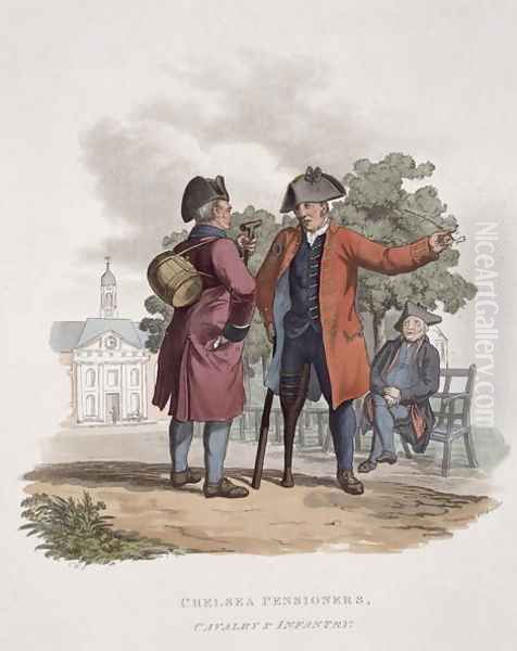 Chelsea Pensioners, Cavalry and Infantry, from Costume of the Army of the British Empire, engraved by Joseph Constantine Stadler fl.1780-1812, published 1812-15 - view 1