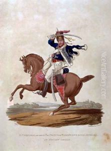 A Corporal of the 10th, or Prince of Waless Own Royal Hussars in Review Order, from Costumes of the Army of the British Empire, according to the last regulations 1812, engraved by J.C. Stadler, published by Colnaghi and Co. 1812-15 by Charles Hamilton Smith