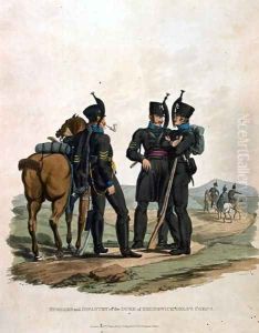 Hussars and Infantry of the Duke of Brunswick Oelss Corps, from Costumes of the Army of the British Empire, according to the last regulations 1812, engraved by J.C. Stadler, published by Colnaghi and Co. 1812-15 by Charles Hamilton Smith