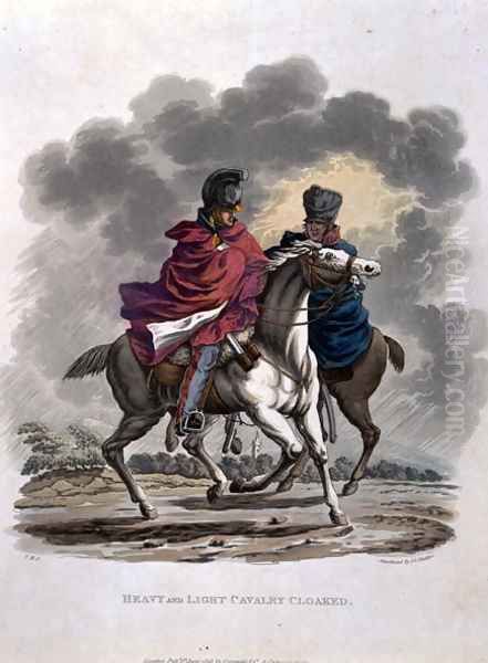 Heavy and Light Cavalry Cloaked, from Costumes of the Army of the British Empire, according to the last regulations 1812, engraved by J.C. Stadler, published by Colnaghi and Co. 1812-15 - view 1