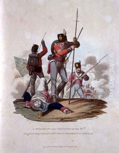 A Sergeant and Privates of the 87th, or Prince of Waless Own Irish Regiment on Service, from Costumes of the Army of the British Empire, according to the last regulations 1812, engraved by J.C. Stadler, published by Colnaghi and Co. 1812-15 by Charles Hamilton Smith