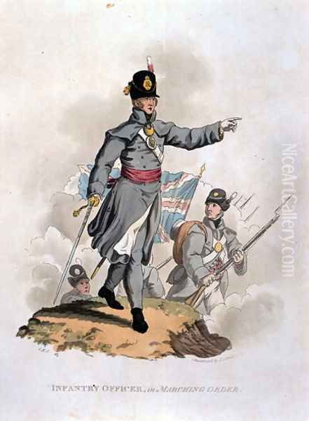 Infantry Officer in Marching Order, from Costumes of the Army of the British Empire, according to the last regulations 1812, engraved by J.C. Stadler, published by Colnaghi and Co. 1812-15 - view 1