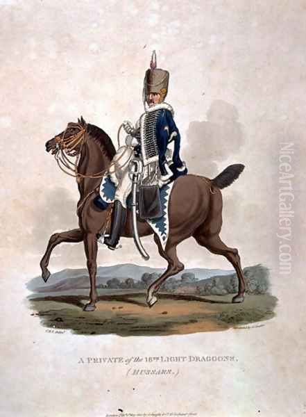 A Private of the 18th Light Dragoons Hussars from Costumes of the Army of the British Empire, according to the last regulations 1812, engraved by J.C. Stadler, published by Colnaghi and Co. 1812-15 - view 1