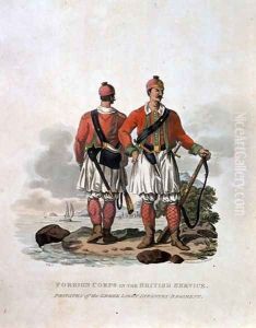 Foreign Corps in the British Service, Privates of the Greek Light Infantry Regiment, from Costumes of the Army of the British Empire, according to the last regulations 1812, engraved by J.C. Stadler, published by Colnaghi and Co. 1812-15 by Charles Hamilton Smith