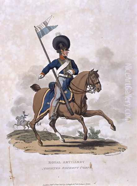 Royal Artillery Mounted Rockett Corps, from Costumes of the Army of the British Empire, according to the last regulations 1812, engraved by J.C. Stadler, published by Colnaghi and Co. 1812-15 - view 1