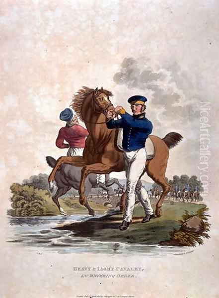 Heavy and Light Cavalry in Watering Order, from Costumes of the Army of the British Empire, according to the last regulations 1812, engraved by J.C. Stadler, published by Colnaghi and Co. 1812-15 - view 1