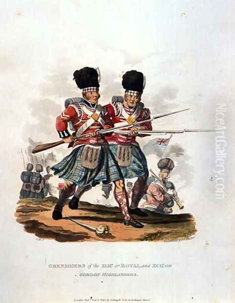 Grenadiers of the 42nd or Royal and 141st or, Gordon Highlanders, from Costumes of the Army of the British Empire, according to the last regulations 1812, engraved by J.C. Stadler, published by Colnaghi and Co. 1812-15 - view 1