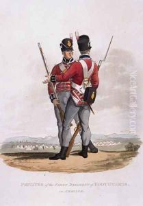 Privates of the First Regiment of Foot Guards on Service, from Costumes of the Army of the British Empire, according to the last regulations 1812, engraved by J.C. Stadler, published by Colnaghi and Co. 1812-15 by Charles Hamilton Smith