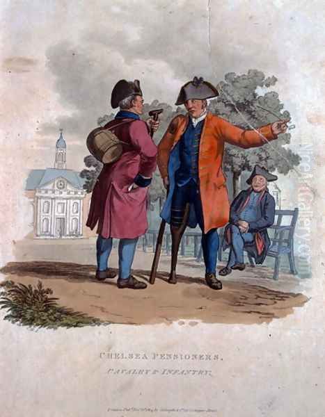 Chelsea Pensioners, Cavalry and Infantry, from Costumes of the Army of the British Empire, according to the last regulations 1812, engraved by J.C. Stadler, published by Colnaghi and Co. 1812-15 - view 1