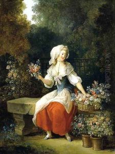 Flower-Woman in Red Apron by Jean-Frederic Schall
