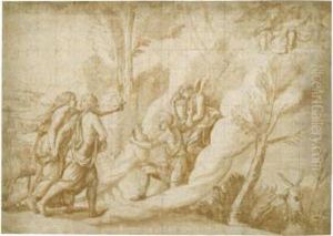 Jupiter And Juno Received In The Heavens By Ganymede And Hebe by Giulio Romano (Orbetto)