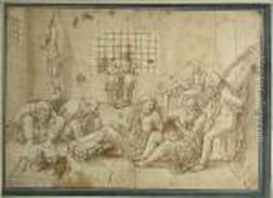 Chained Figures In A Prison Cell by Giulio Romano (Orbetto)