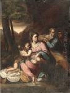 The Holy Family With The Infant Saint John The Baptist And A Monk by Giulio Romano (Orbetto)