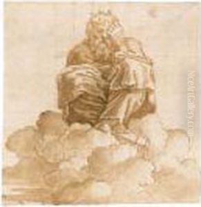 A Male Figure Seated On Clouds: Part Of A Design For A Ceiling Decoration
