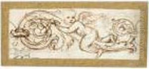 A Putto On An Acanthus Scroll by Giulio Romano (Orbetto)