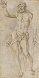 Black Chalk, Pen And Brown Ink On Light Brown Paper by Giulio Romano (Orbetto)